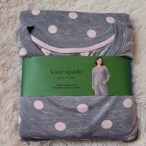 Kate Spade, Gray, Pajama Set with Pink Polka Dots